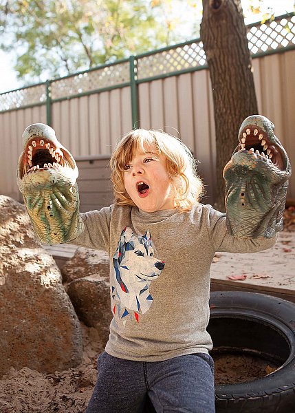 Happy child playing with dinosaur puppets at kinder.jpg